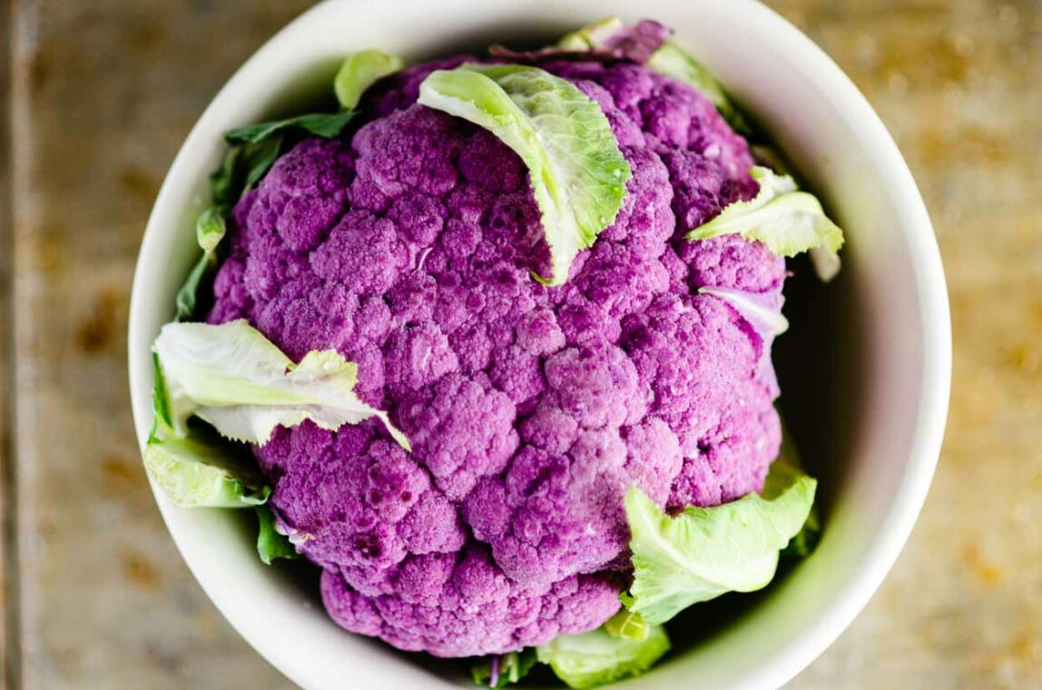 Purple Cauliflower in a White Bowl