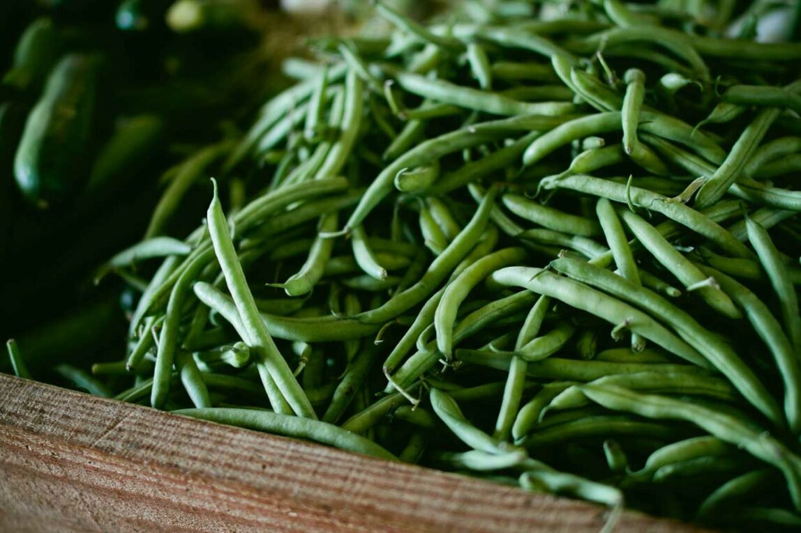 Raw, Long Green Beans Stacked Together