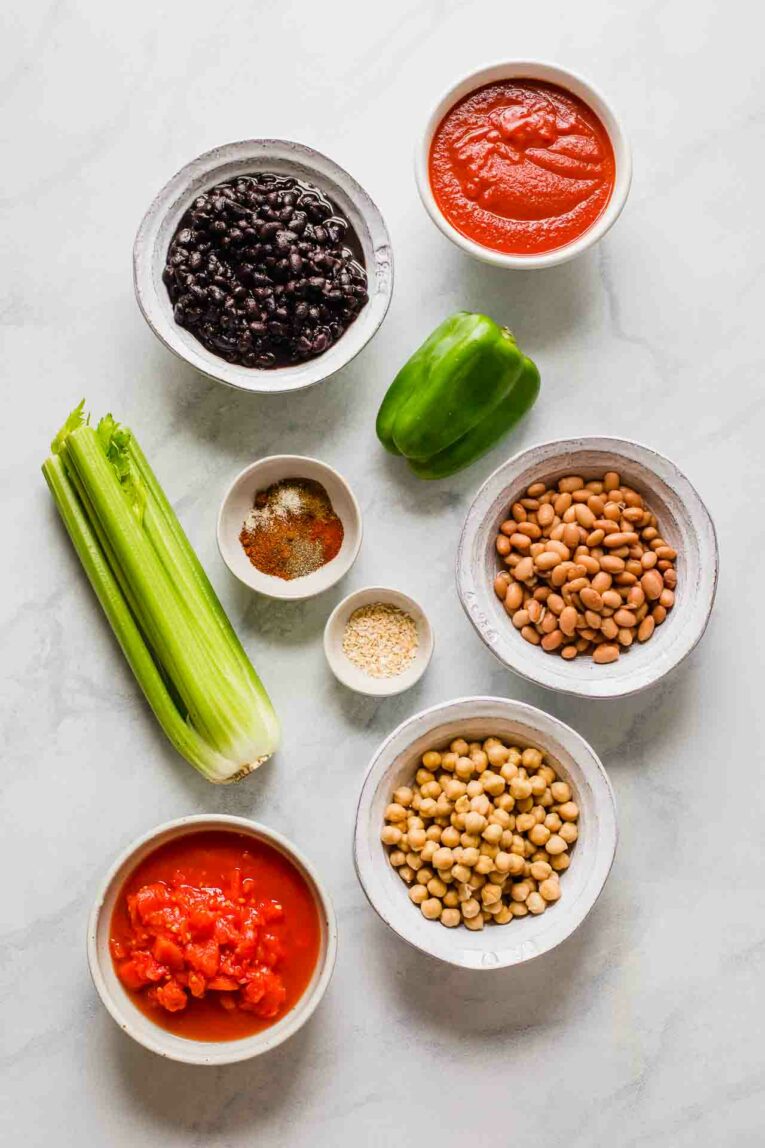 Ingredients for making vegan chili.