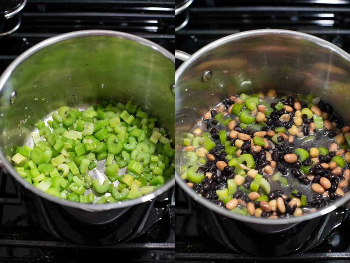 Steps for making vegan chili.