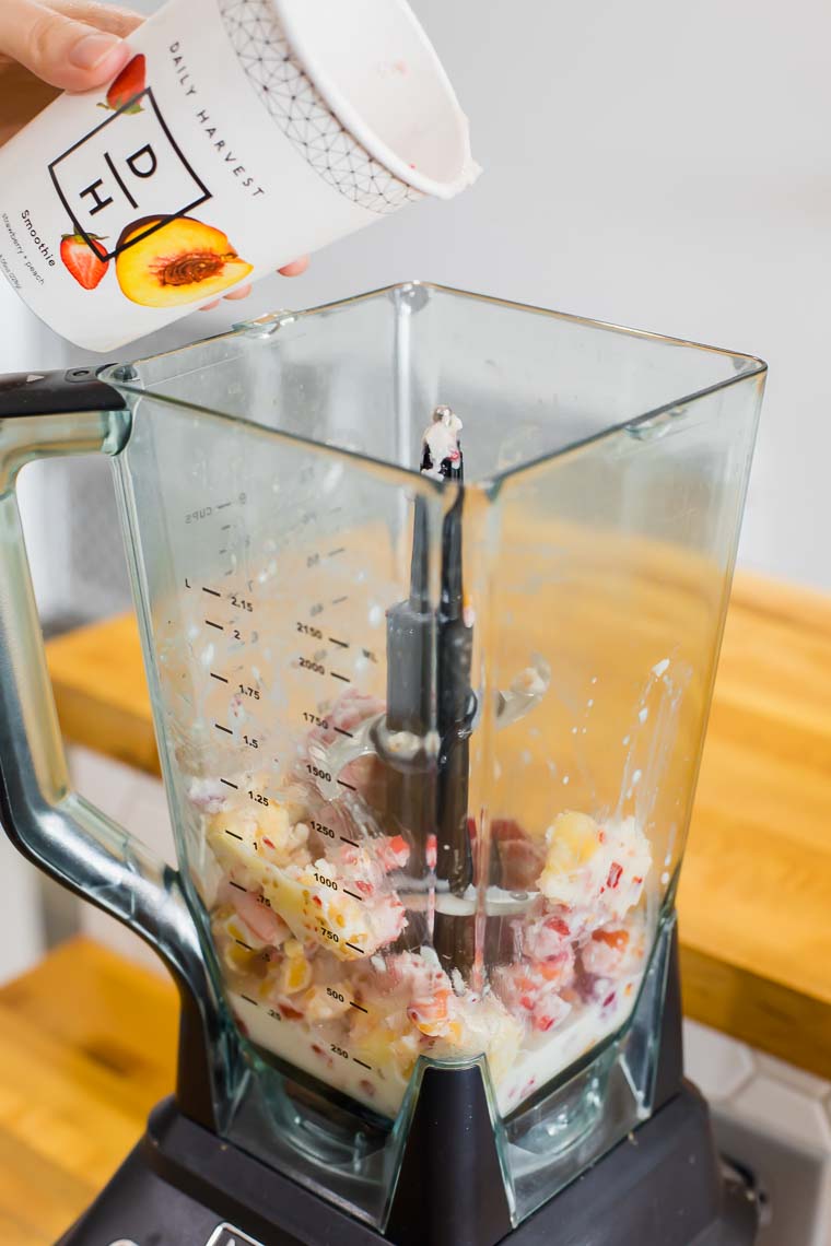 Daily Harvest ingredients in a blender.
