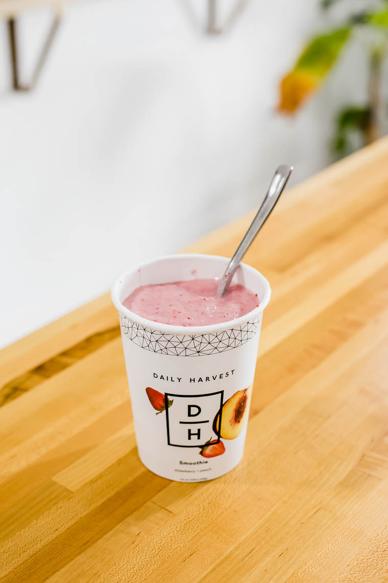 Daily Harvest strawberry and peach smoothie.