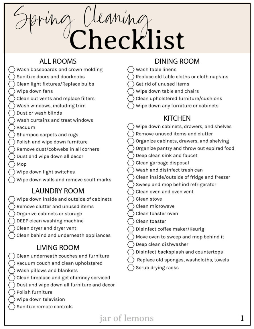 Spring Cleaning Checklist Printable