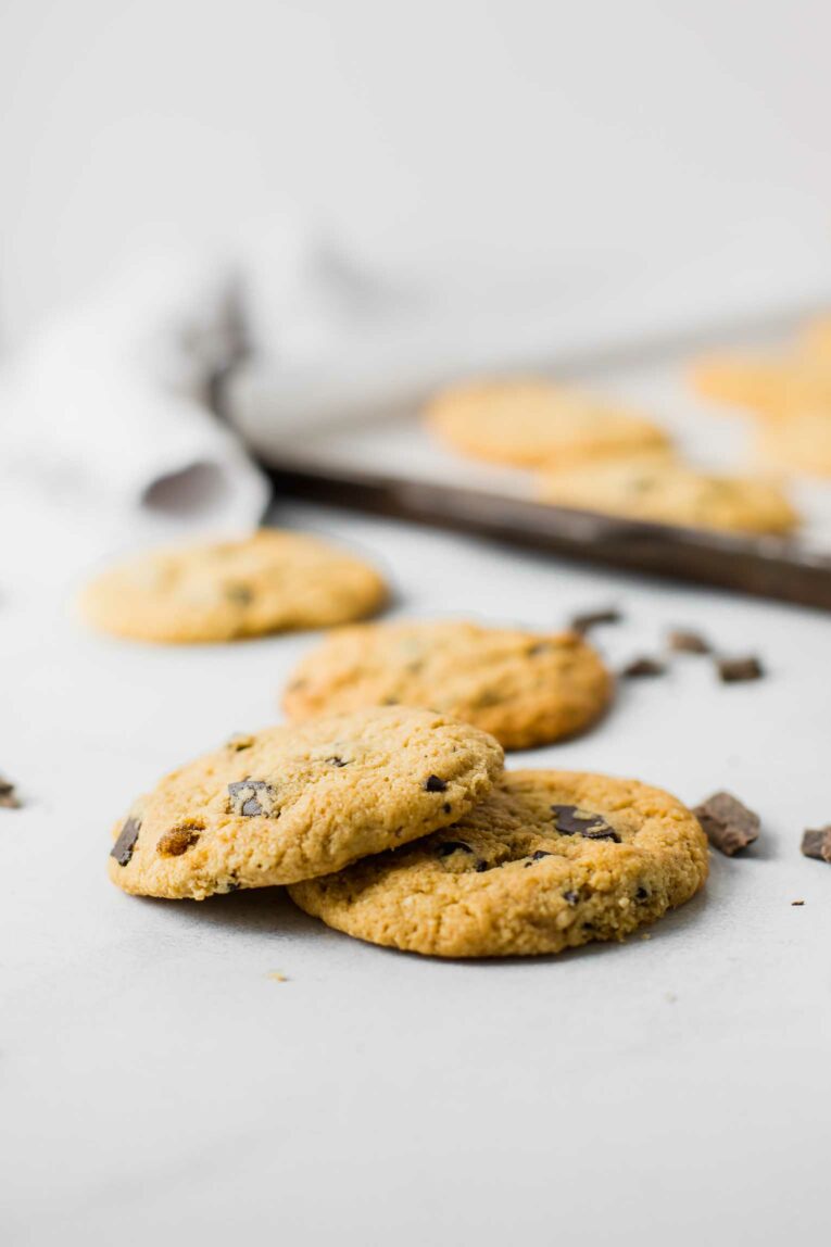 Close up of healthy cookies stacked on top of each other.