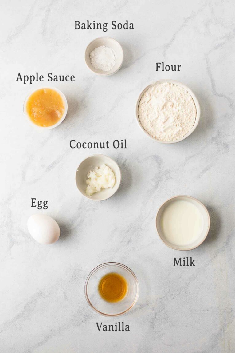 Ingredients list for baked glazed doughnuts.