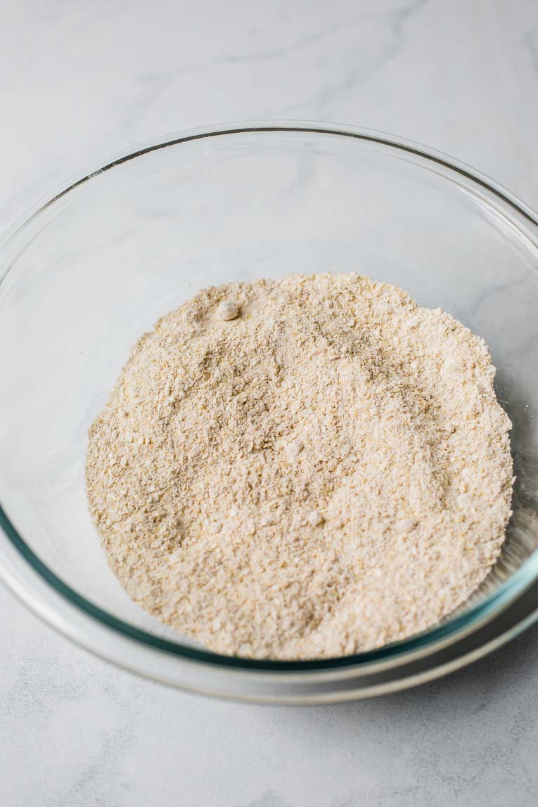 Oat flour in a large mixing bowl.