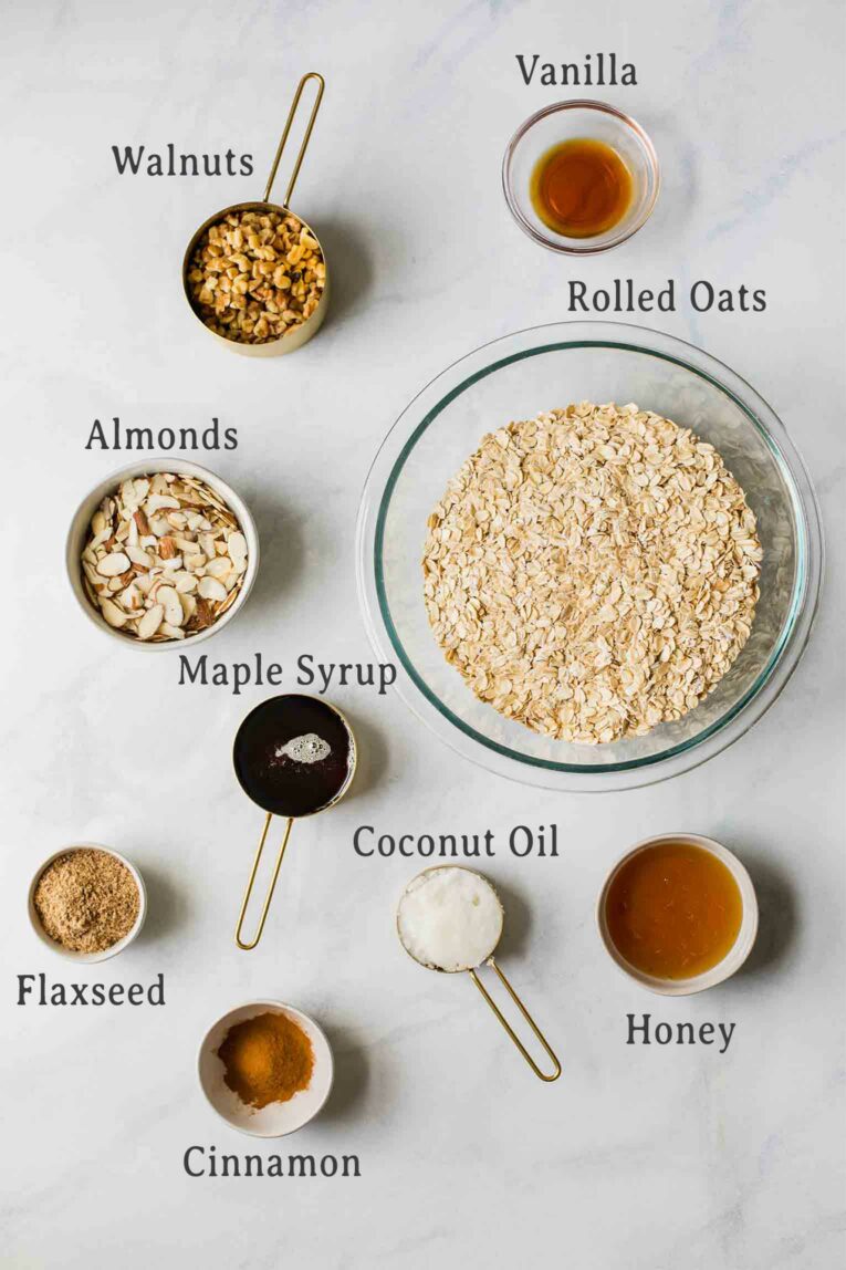 Top shot of granola ingredients.