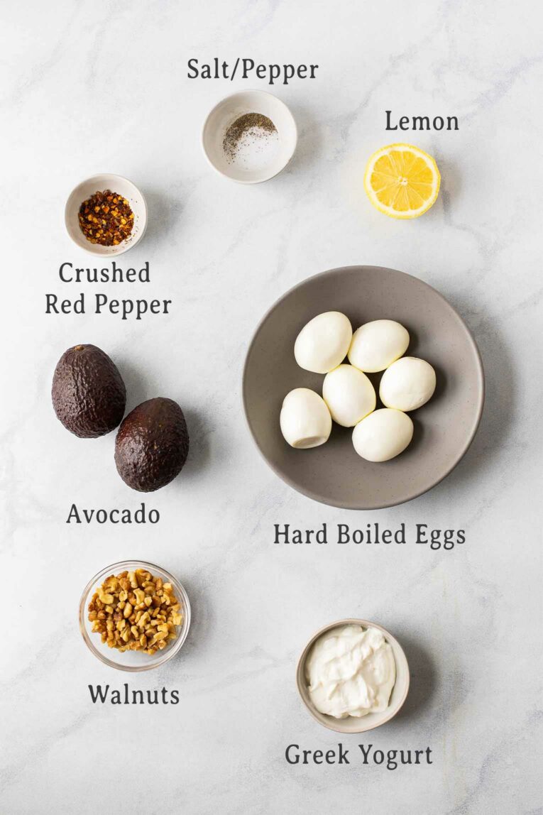 Ingredients to make avocado egg salad.