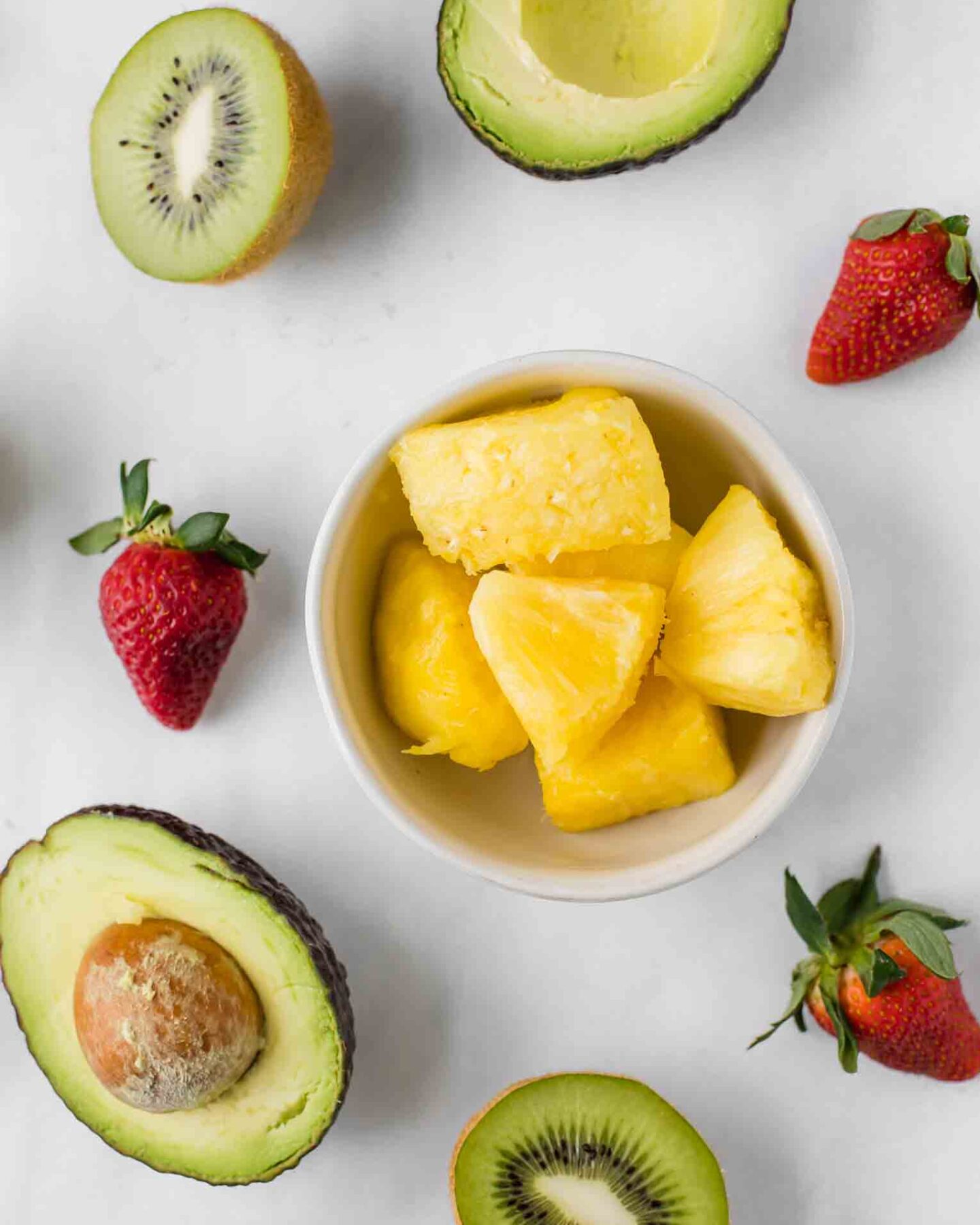 Spring fruits on a white background.