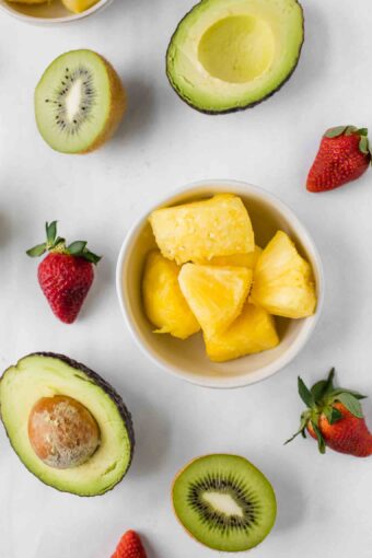 Spring fruits on a white background.
