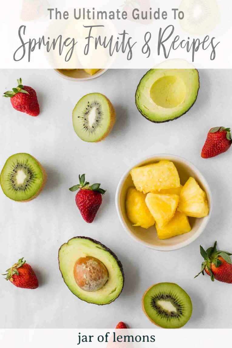 Spring fruits and recipes graphic.