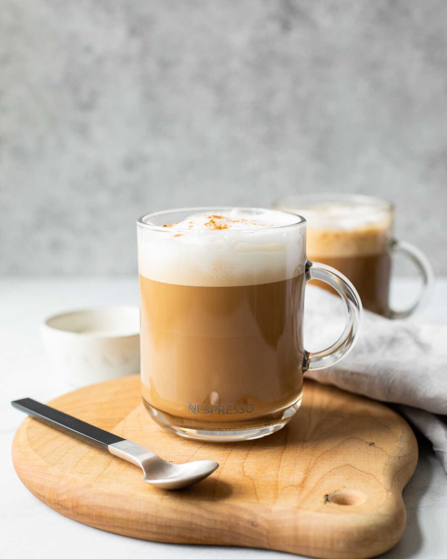 Across shot of a vanilla latte.