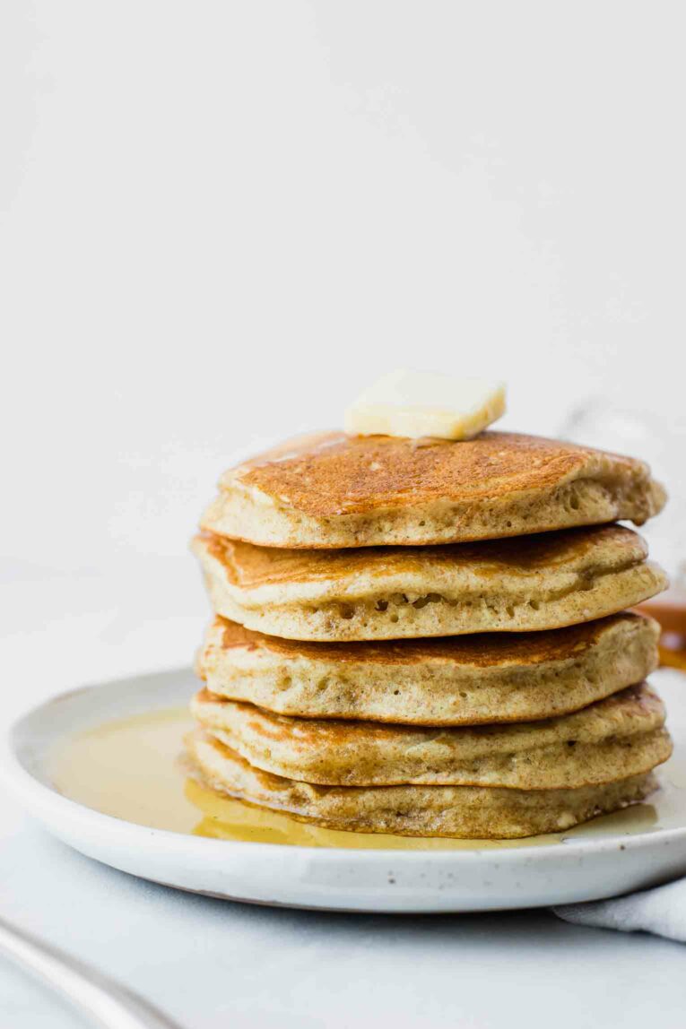 Close up of pancakes stack.