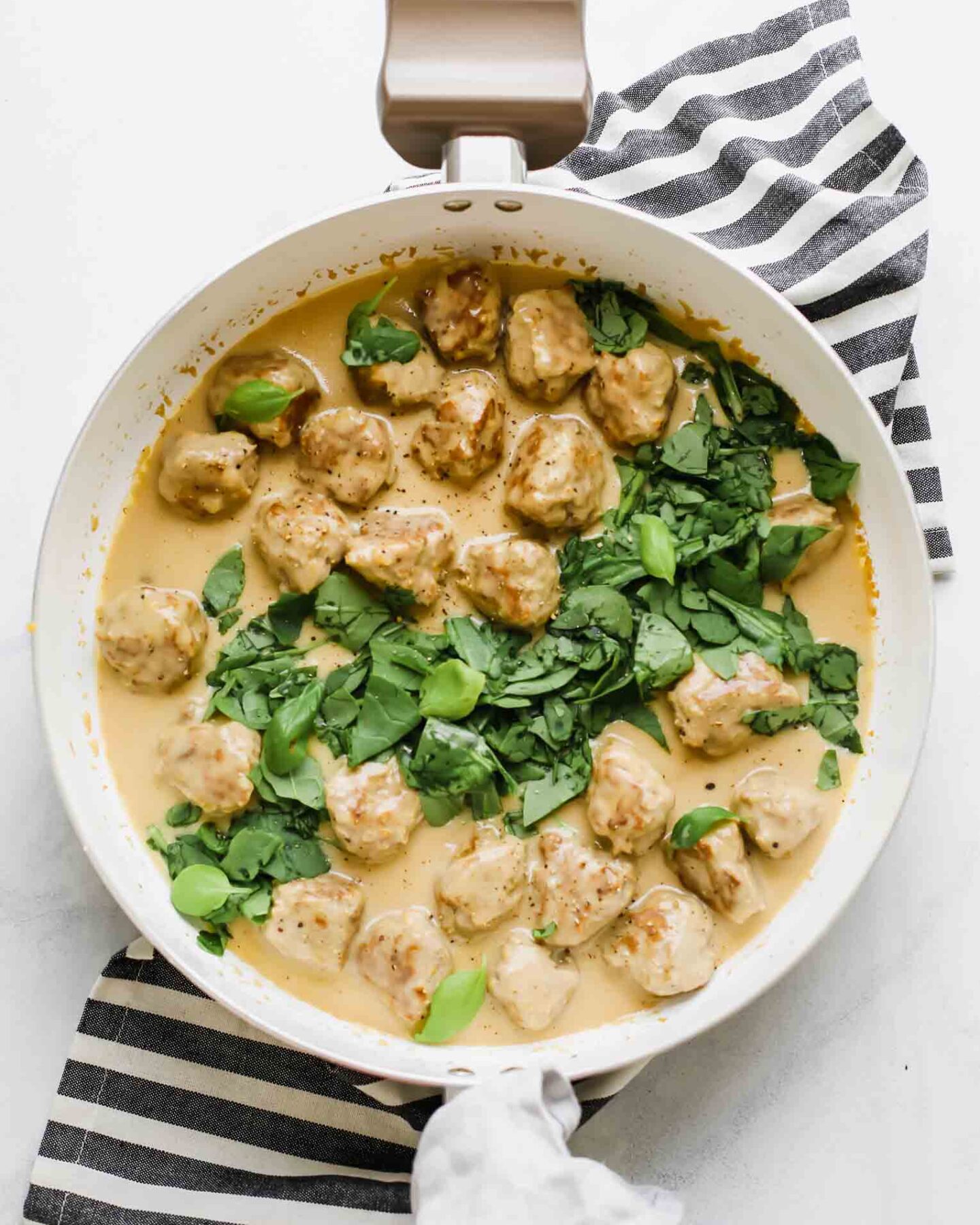 Healthy Turkey Swedish Meatballs in a saucepan.