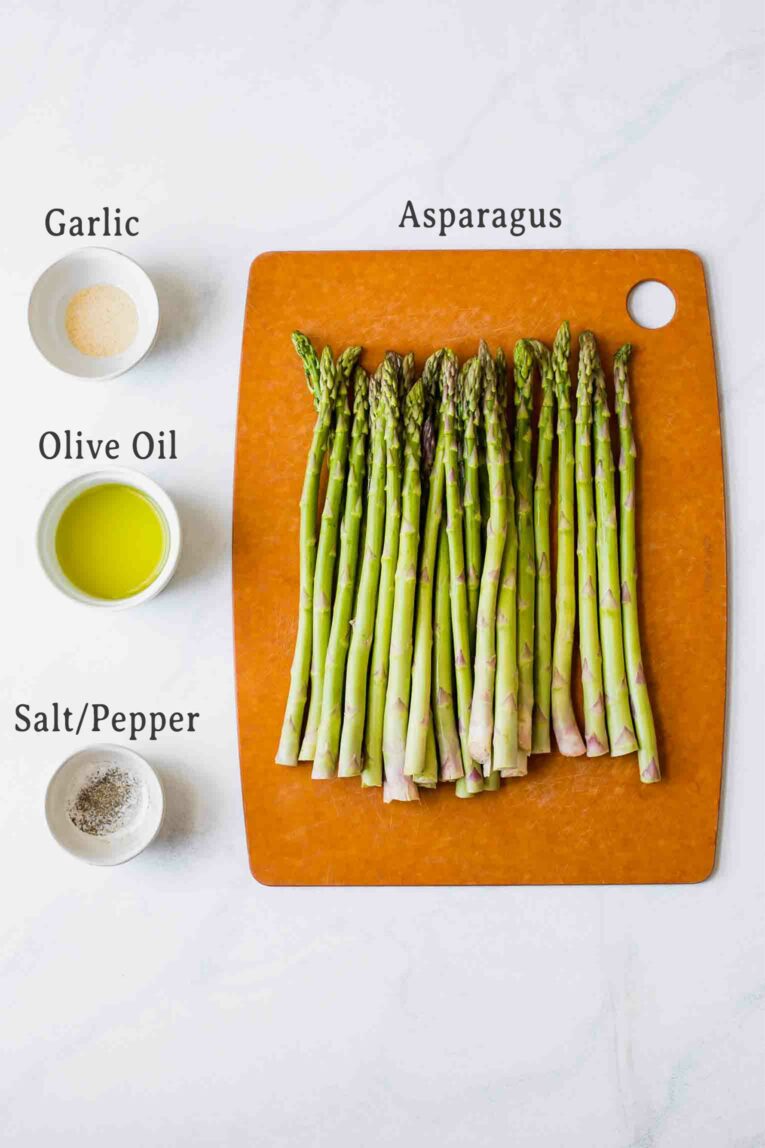 Ingredients for how to perfectly roast asparagus.