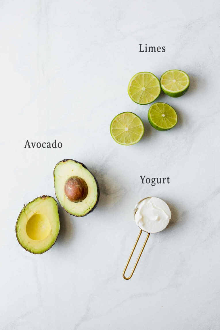 Ingredients for making Creamy Avocado Lime Dressing.