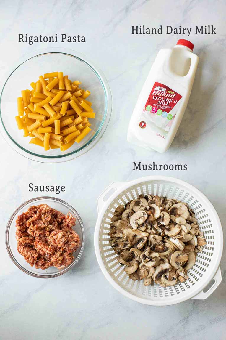 Ingredients for making sausage rigatoni.