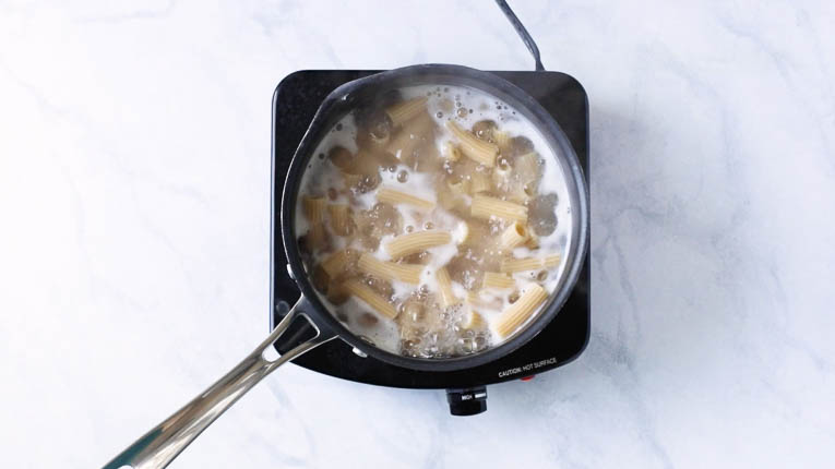 Pasta boiling in a pot.