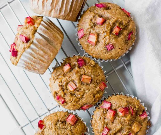 Close up of Gluten-Free Healthy Rhubarb Muffins.