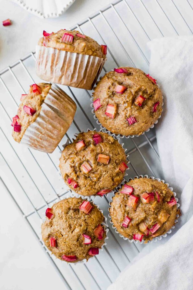 Close up of Gluten-Free Healthy Rhubarb Muffins.