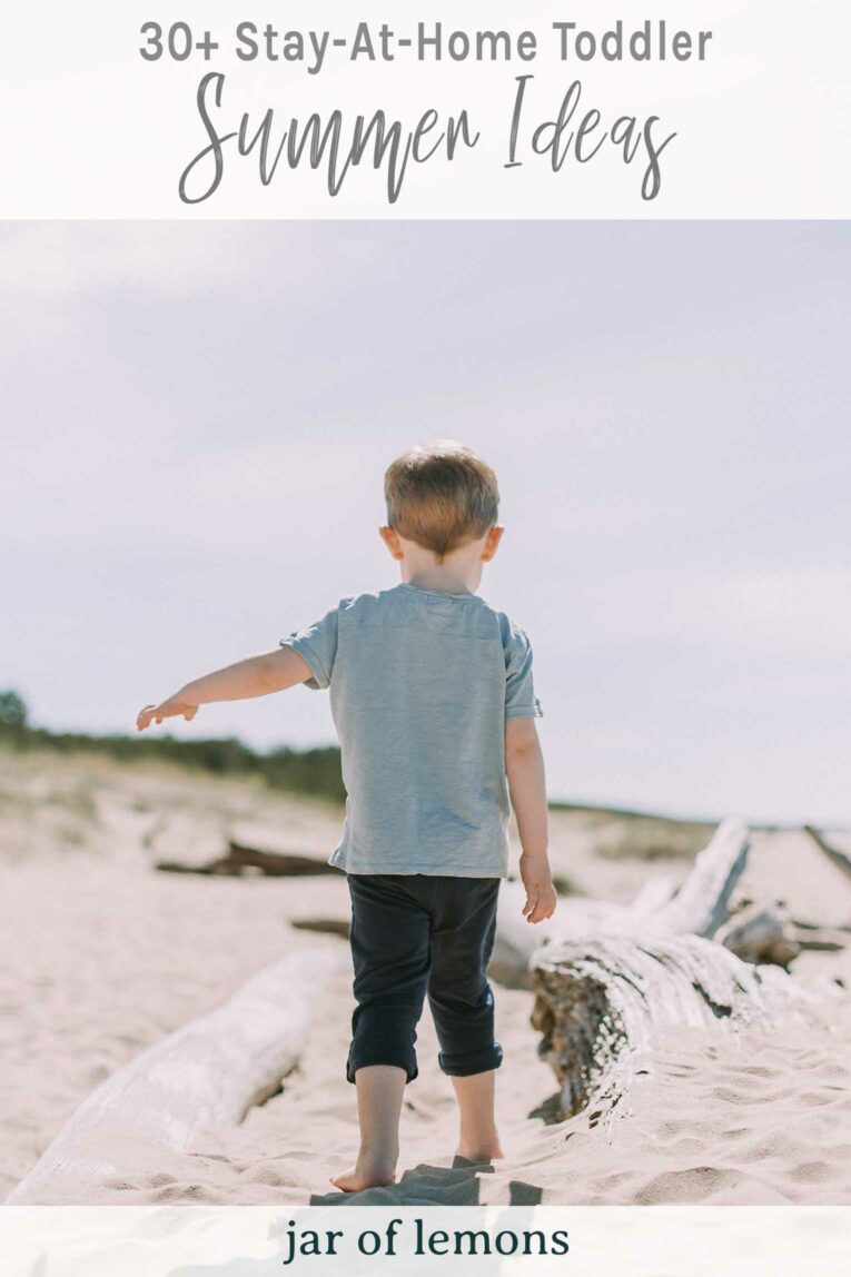 Stay-at-home summer ideas for a toddler Pinterest graphic.