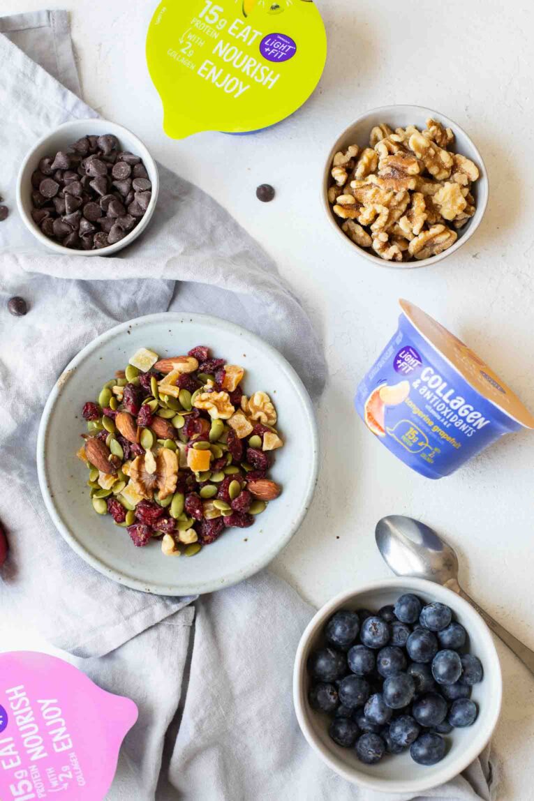 Snacks for wellness on a white background.