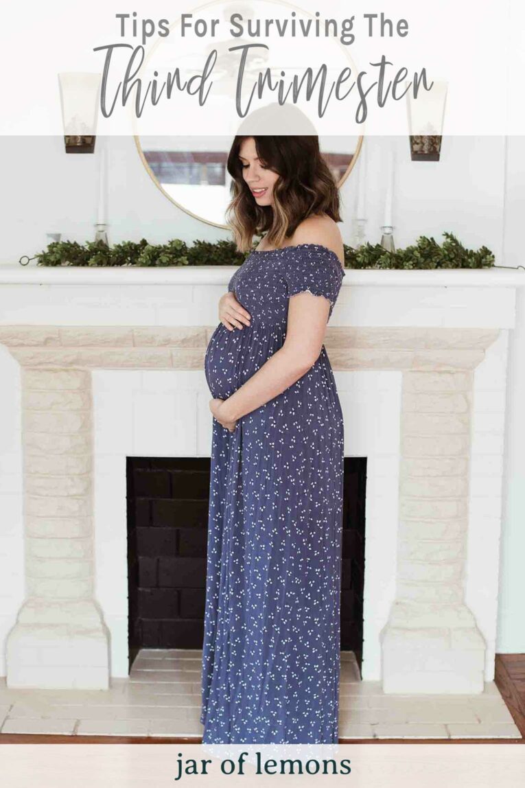 Surviving the third trimester Pinterest graphic.
