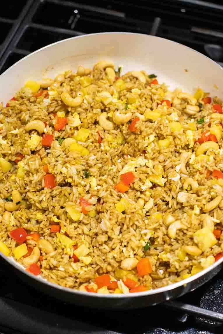 Thai Pineapple Fried Rice in a skillet.