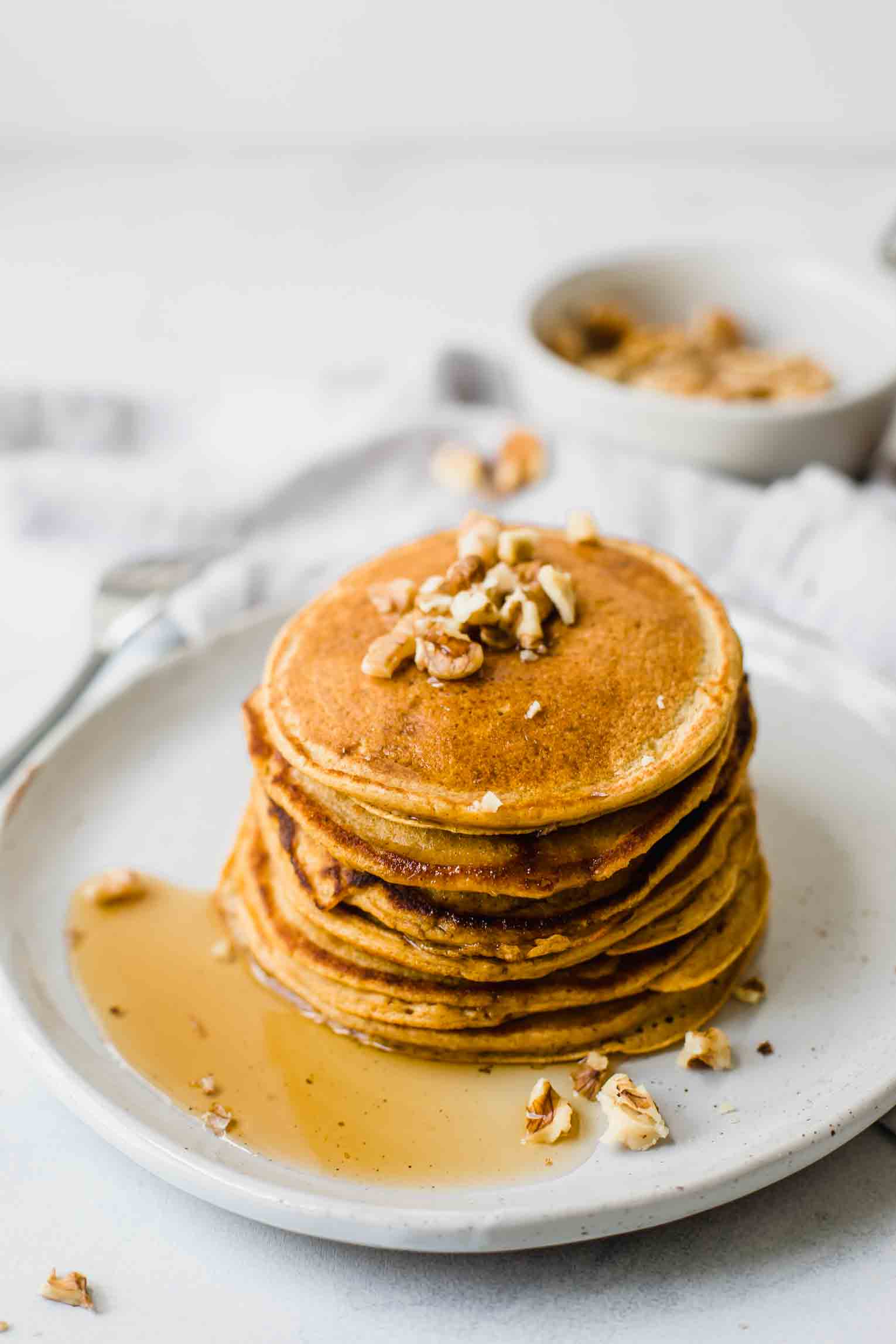 Angled shot of sweet potato pancakes.