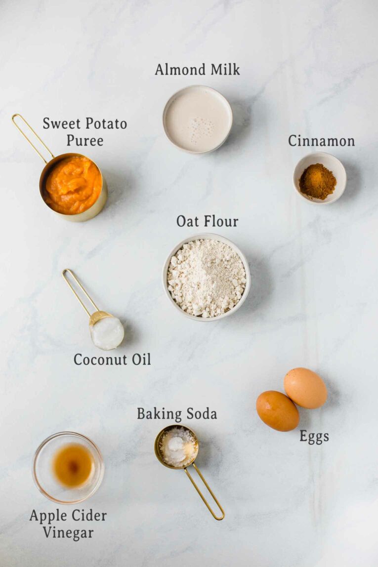 Ingredients for healthy sweet potato pancakes.