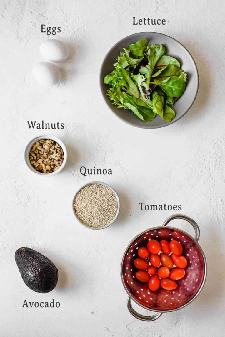 Ingredients for Poached Egg & Avocado Breakfast Salad.