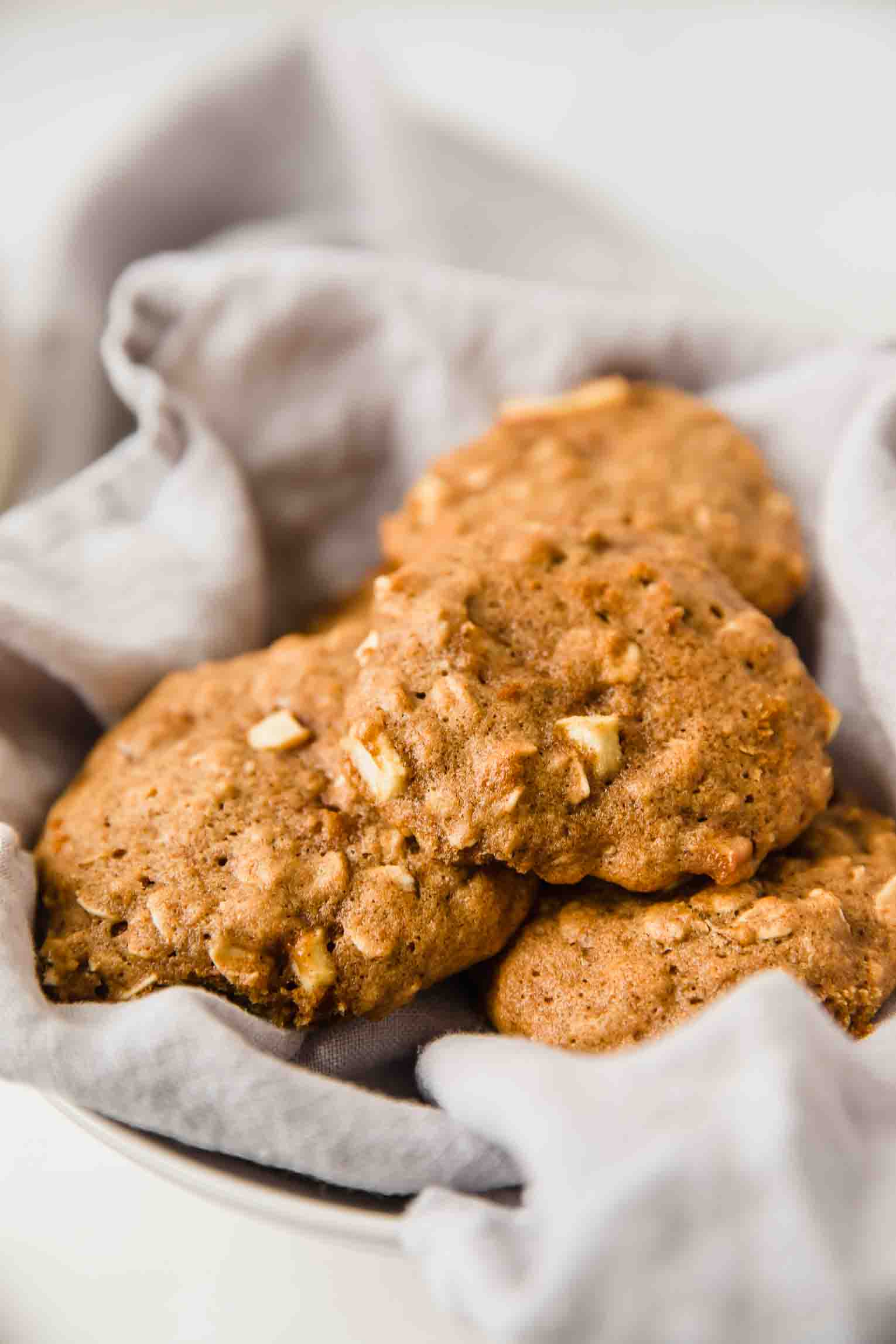 Close up of apple cinnamon oatmeal cookies.