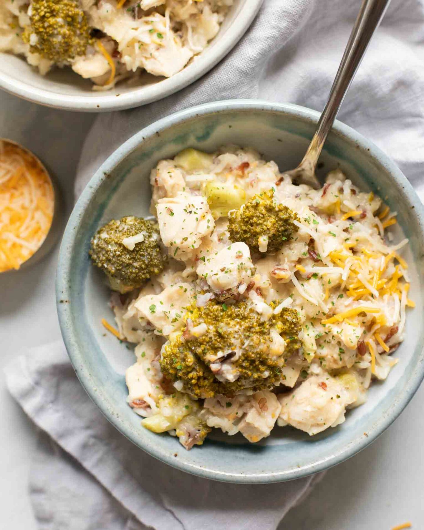 Close up of Crockpot Chicken and Rice in a cozy bowl.