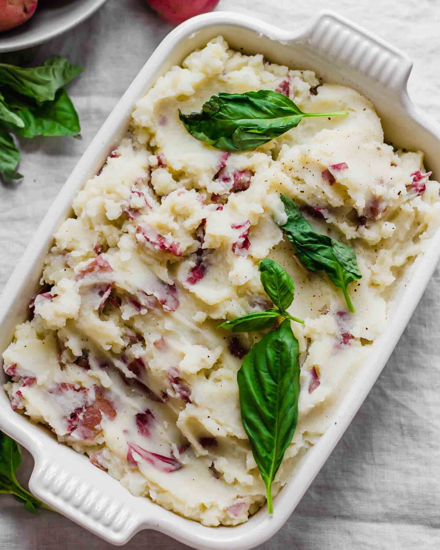 Top shot of Creamy Garlic Mashed Potatoes.
