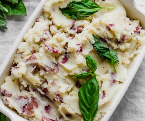 Top shot of Creamy Garlic Mashed Potatoes.