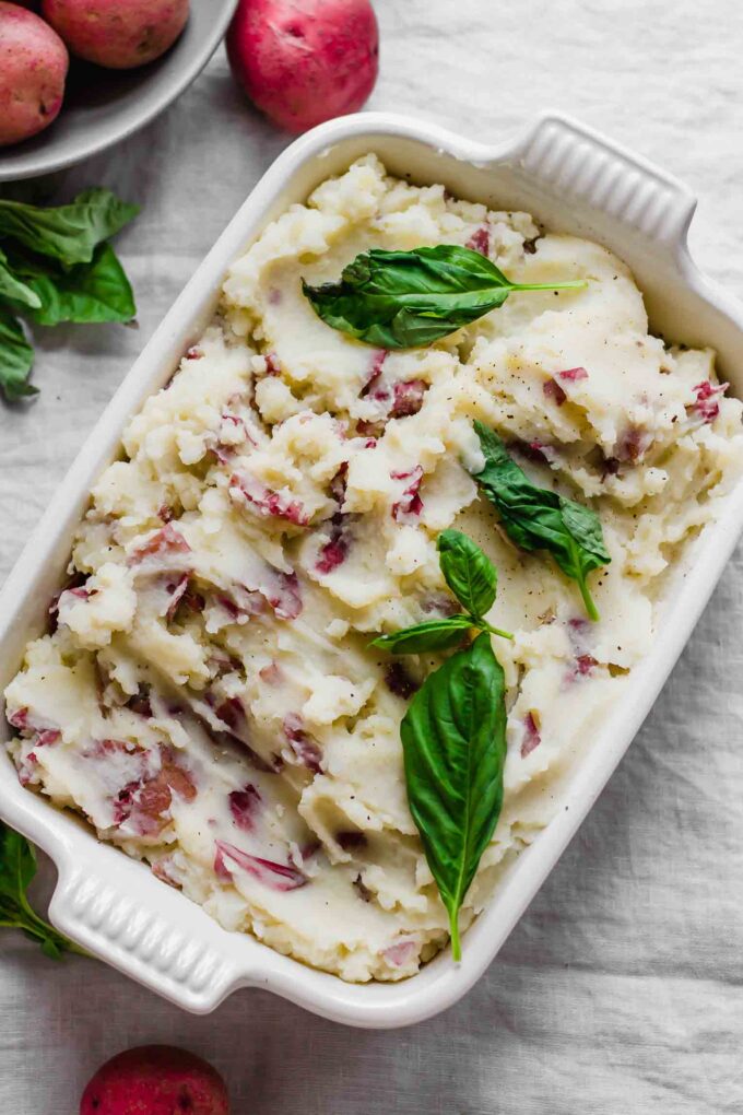 Top shot of Creamy Garlic Mashed Potatoes.