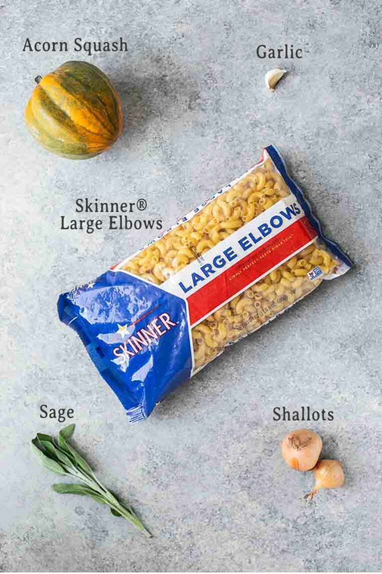 Ingredients for Mac and Cheese Stuffed Acorn Squash.