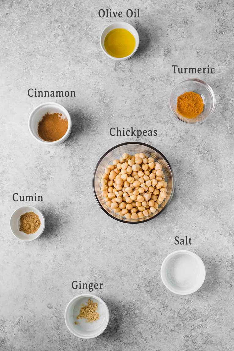 Ingredients for tandoori roasted chickpeas.