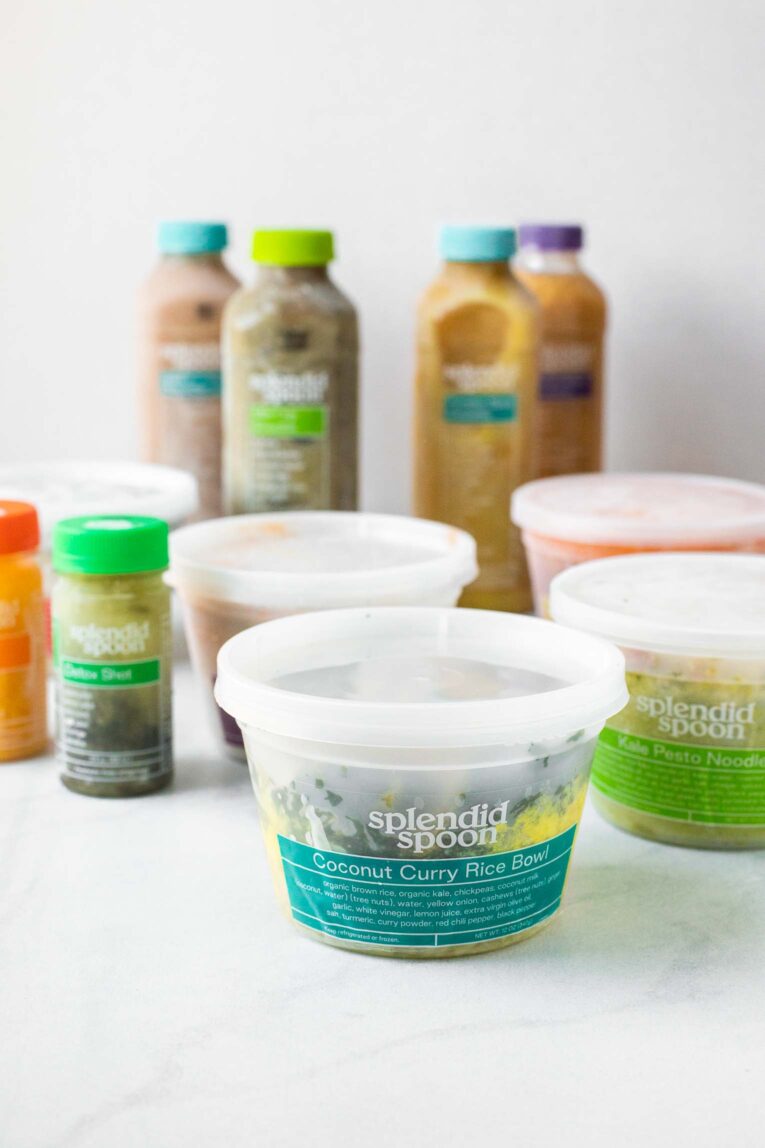 Across shot of Splendid spoon bowls and smoothies.