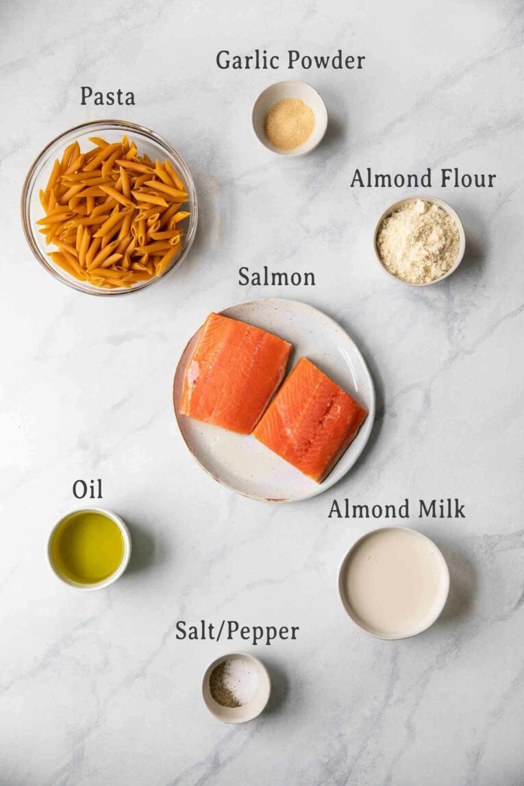 Ingredients for Creamy Salmon Pasta recipe.