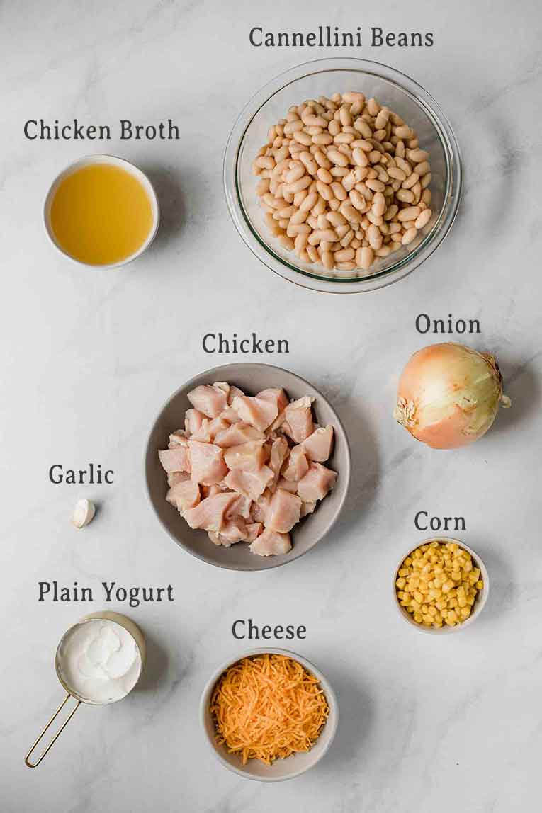 Ingredients for a creamy white chicken chili recipe.
