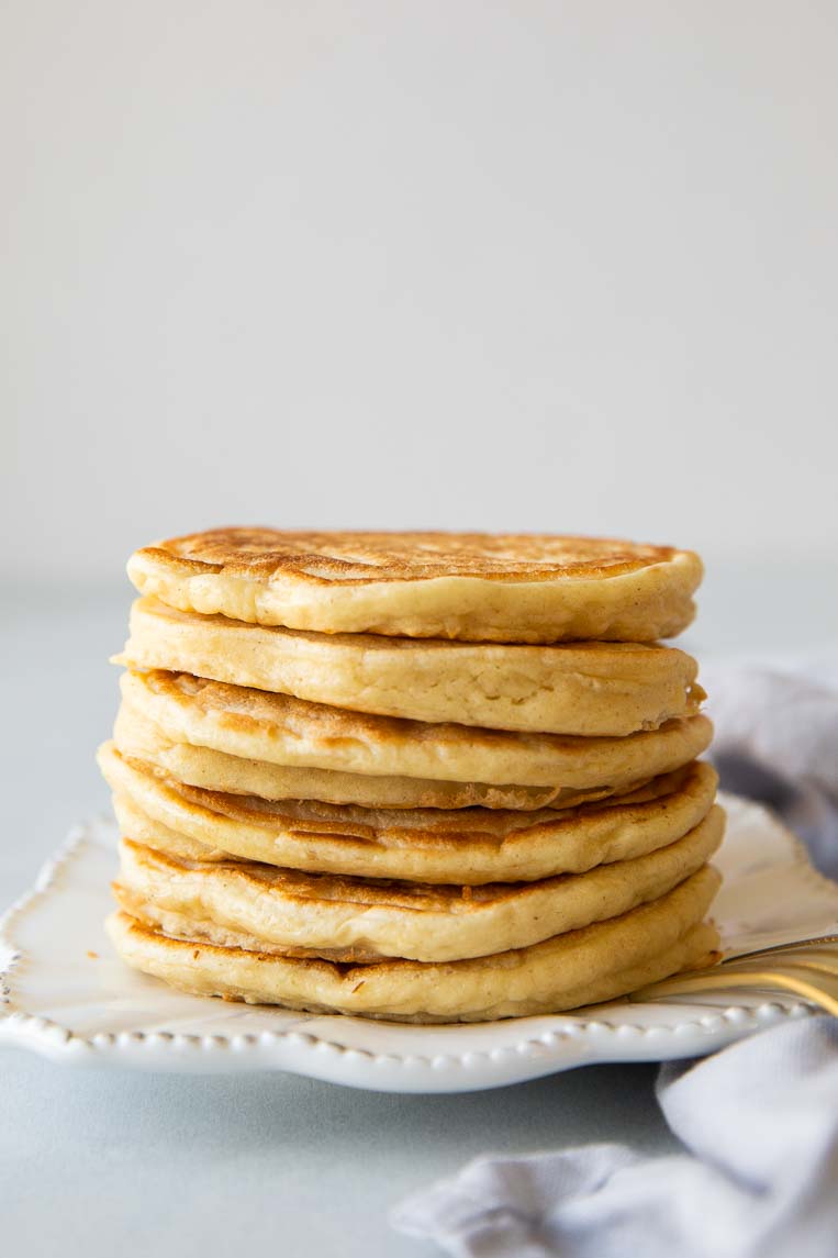 Stack of greek yogurt pancakes.