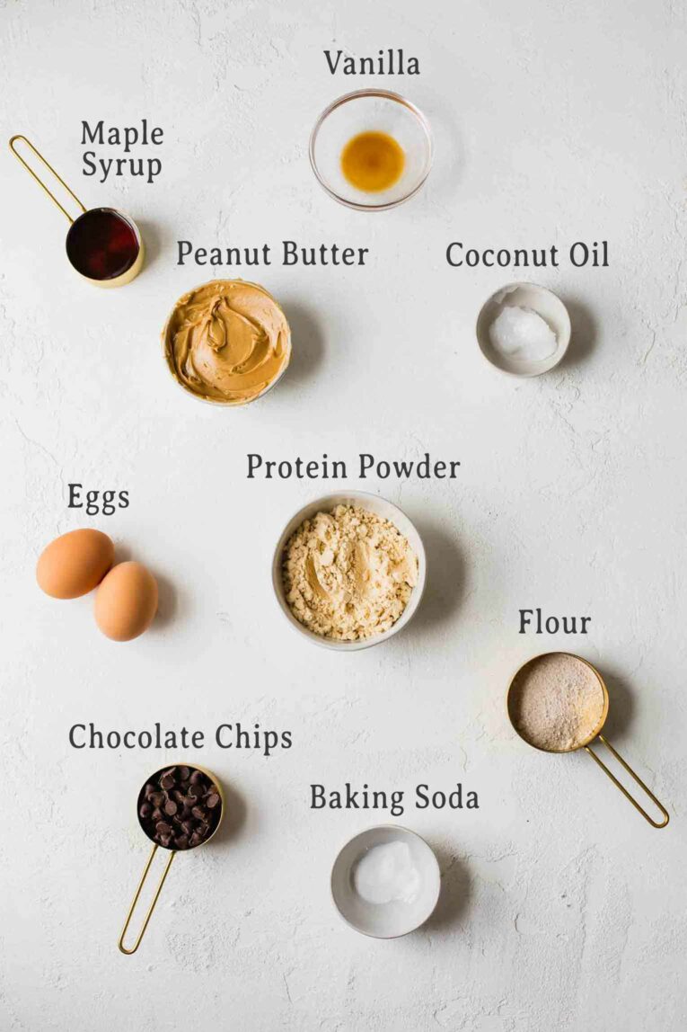 Ingredients list for peanut butter chocolate protein cookies.