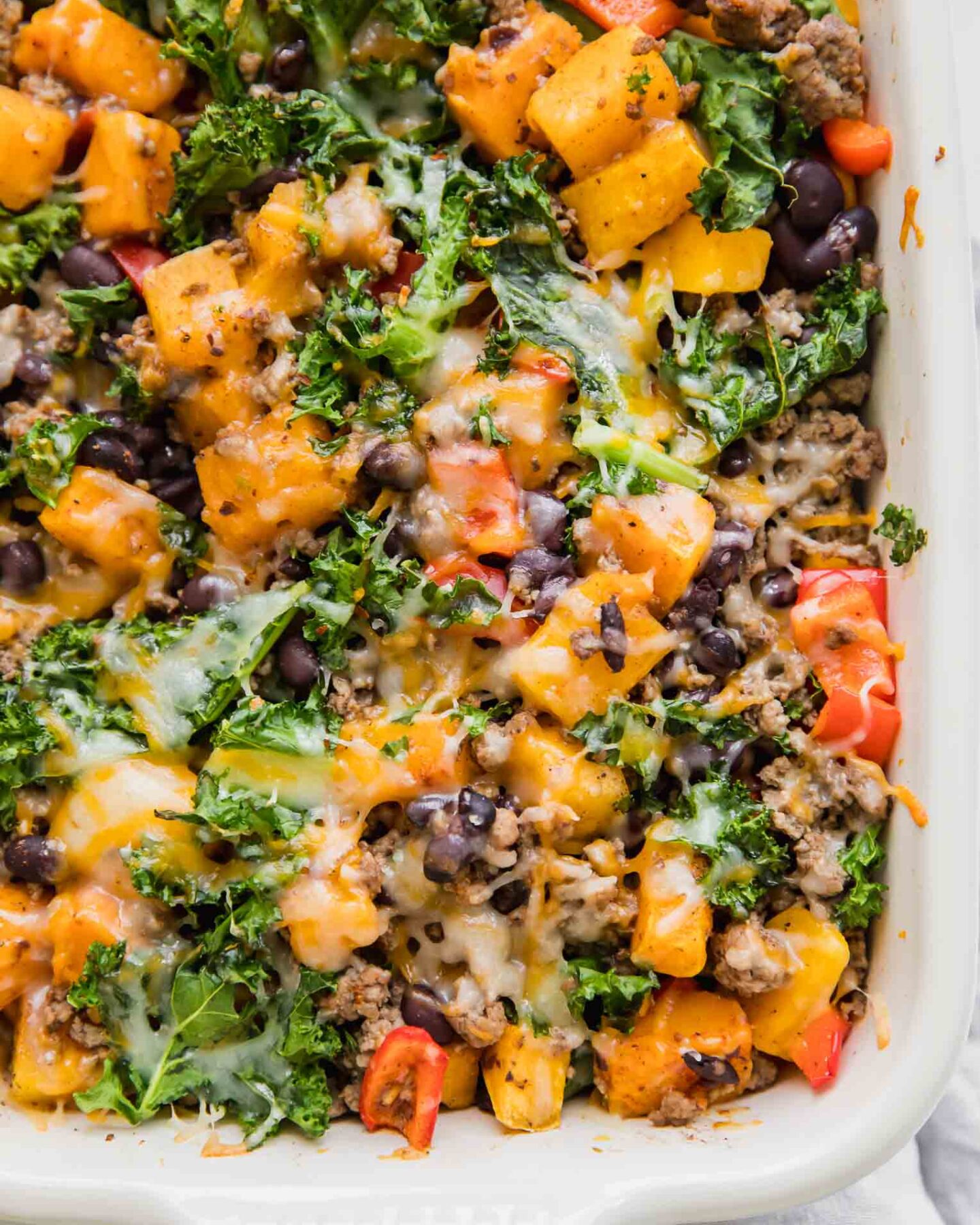 Close up of Spicy Southwest Butternut Squash Casserole.