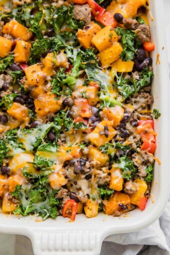 Close up of Spicy Southwest Butternut Squash Casserole.