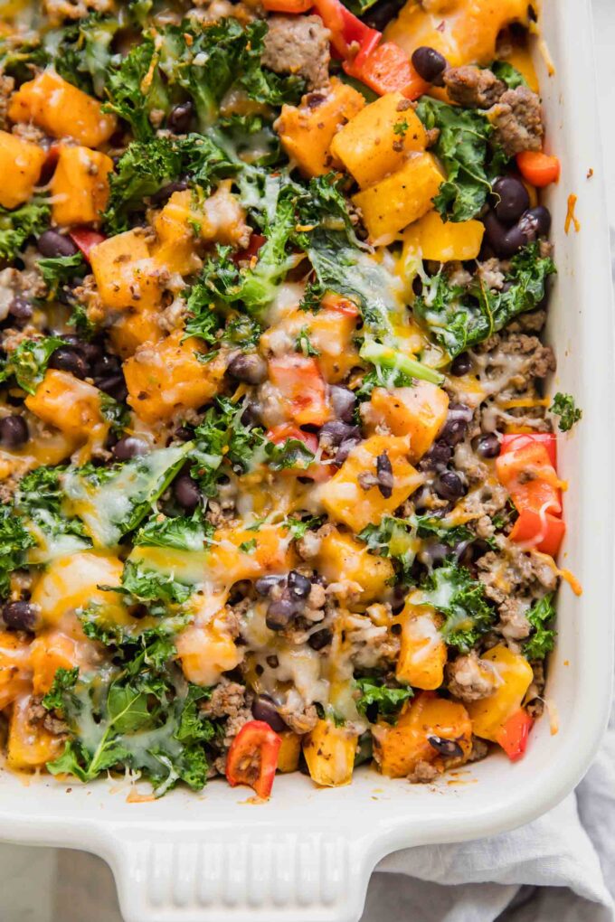 Close up of Spicy Southwest Butternut Squash Casserole.