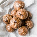 Protein Balls with chocolate chips in a bowl.