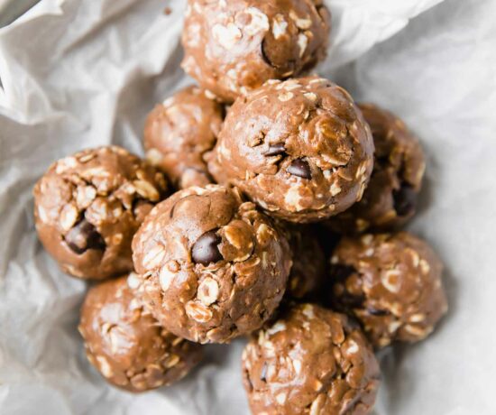 Protein Balls with chocolate chips in a bowl.