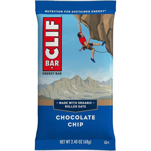 Clif bar Chocolate Chip on white background.