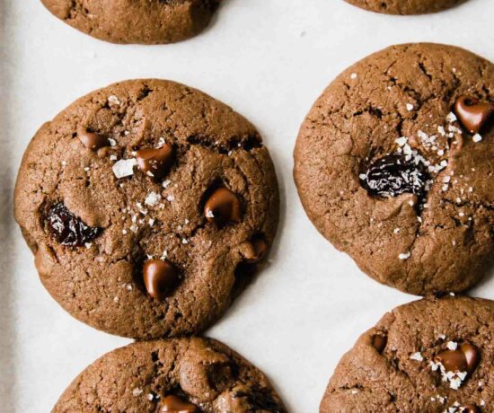 Close up of healthy chocolate cherry soft cookies.